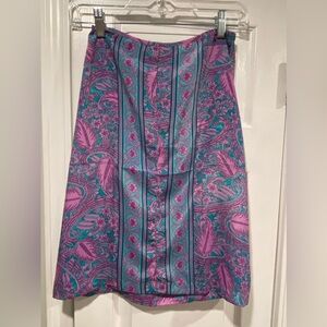 Boho Queens Size S Silk Blend Pink Mandala Paisley Lightweight Zip Midi Skirt